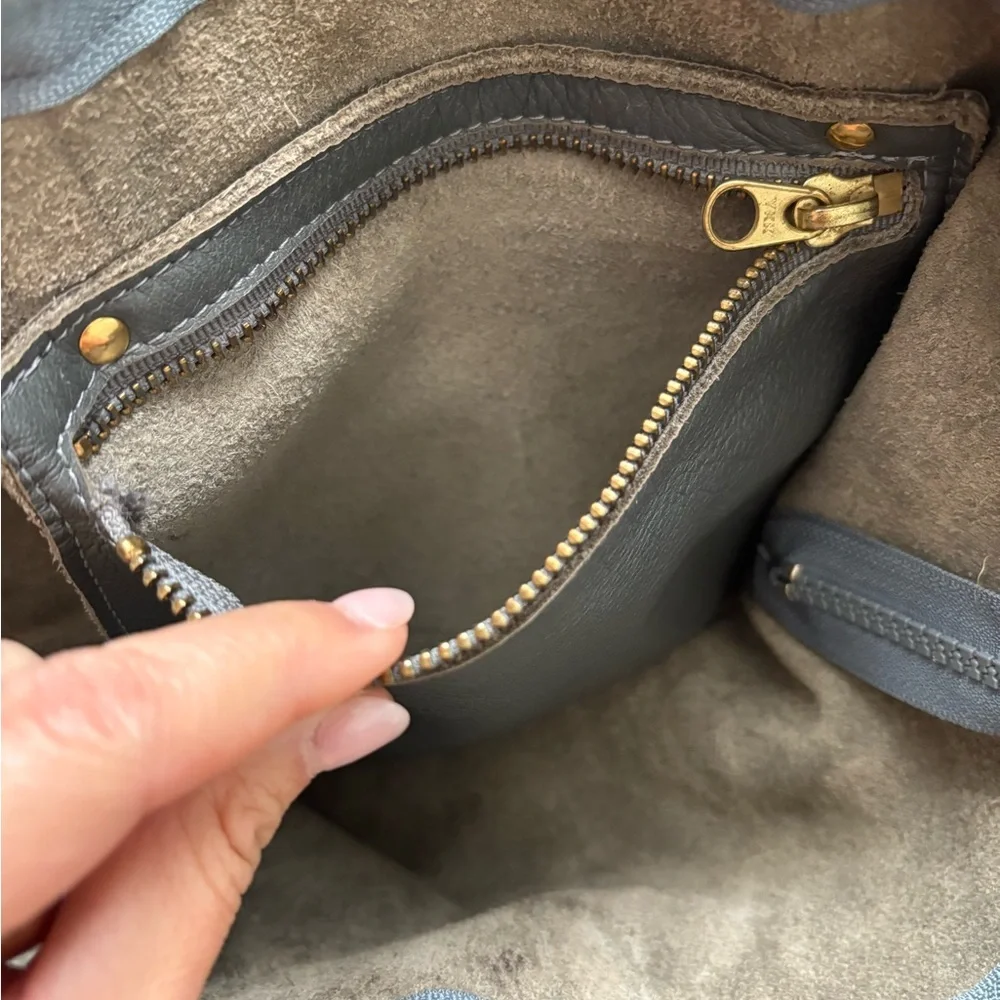 Rare Baggu Distressed Raw Milled Leather Tote, Slate Grey